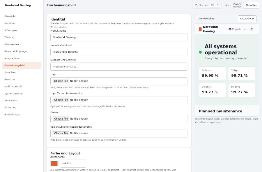 White-Label-Editor mit Live-Vorschau der echten Seite