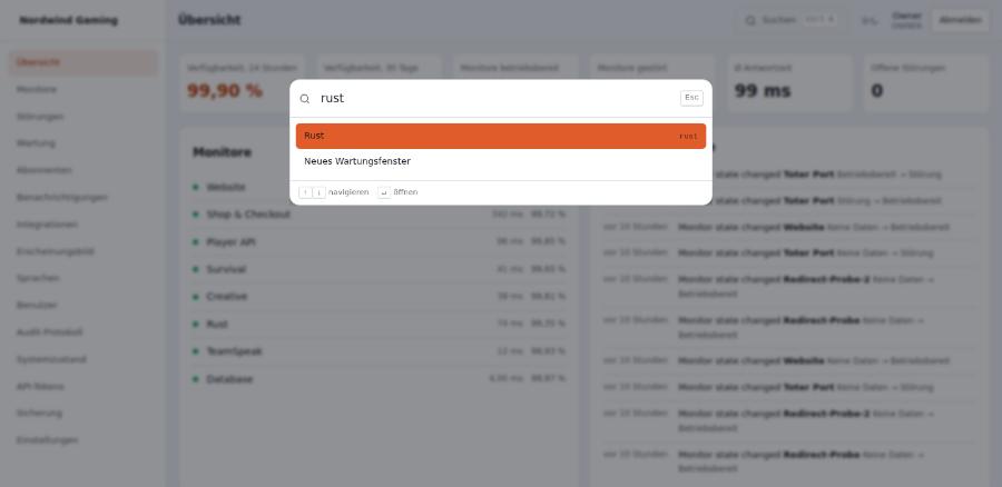 Command-Palette im Admin mit Suchtreffer